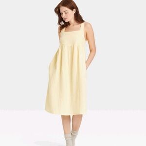 Butter Yellow Babydoll Mini Slip Dress Cotton Nightgown Nightie XS Stars Above
